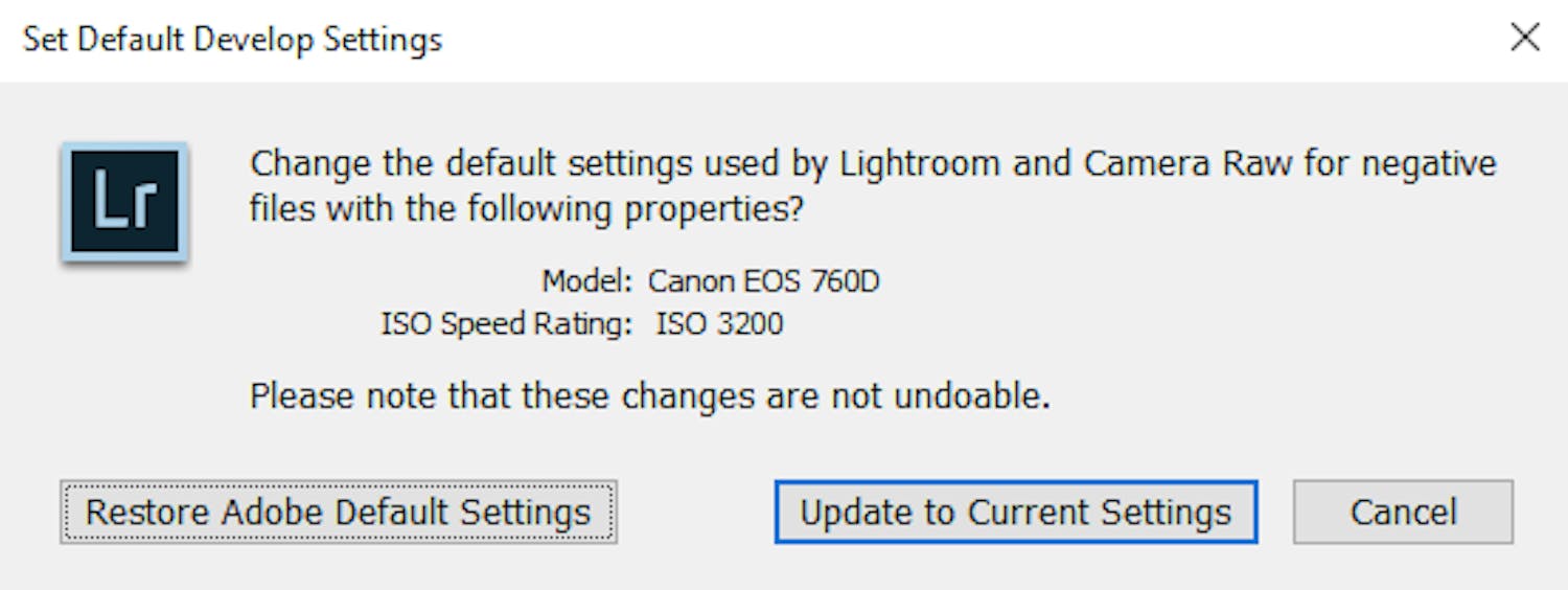 Lightroomin oletusasetukset